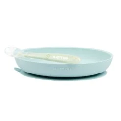 NATTOU Assiette Bébé + Cuillère Silicone Bleu Clair